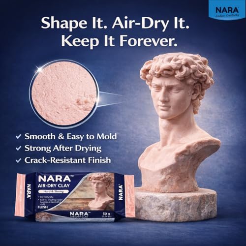 Image of NARA Hard & Strong Air Dry Clay 500g, Skin, Fast Drying Clay for Modelling, Coating, Sculpting & Craft Projects, No Oven or Kiln Needed
