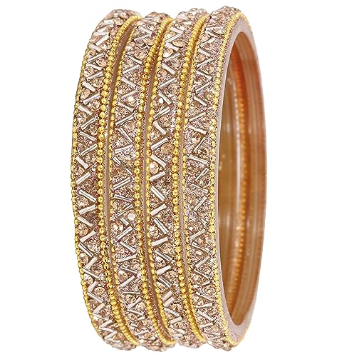 Image of NMII Glass Bangles Set For Girls and Women Studded Zircon Gemstone and Beads I women bangles I (Pack of 8)