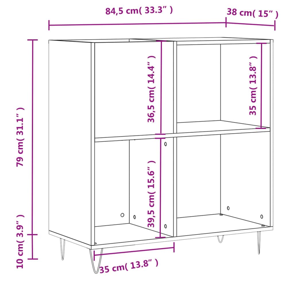 vidaXL Mobile Porta Dischi Rovere Fumo 84,5x38x89 cm Legno Multistrato, mobile portadischi in vinile, porta dischi