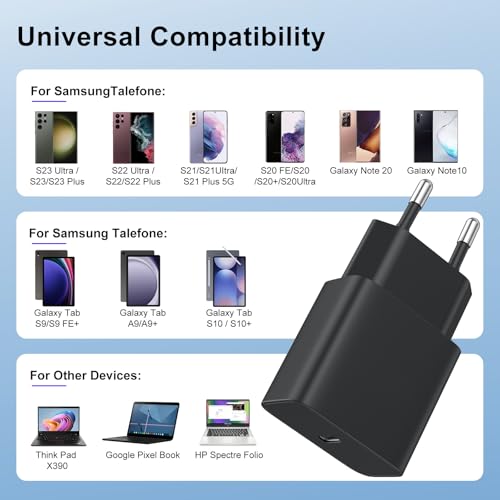 USB C 25W Schnellladekabel für Samsung, USB-C Ladegerät mit Typ-C Kabel ladegerät Kompatibel mit Samsung Galaxy S24/S23/S22 Plus/S22 Ultra/S21 FE 5G/S21 Plus/S20 FE/Note 20 Ultra/A53/A52/A72