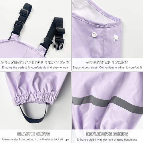 Image of Fewlby Kids Rain Bib Pants, Toddlers Waterproof Suspender Dirty Proof Rain Wear for Boys and Girls