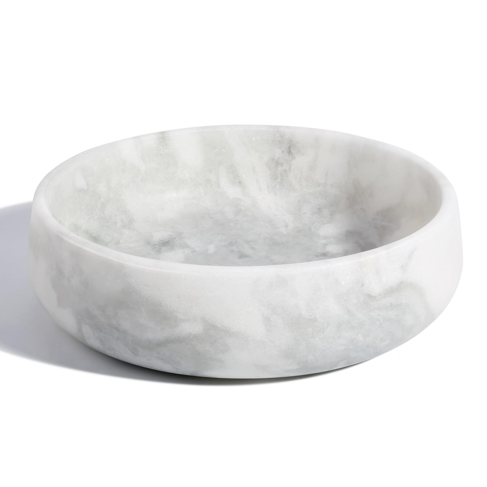 White Dog Bowl, Marble Dog Food Bowl, Non-Slip Water Dish Large, Heavy Duty Pet Bowl for Large Dogs, African Natural Marble, Holds 6 Cups(6lbs)