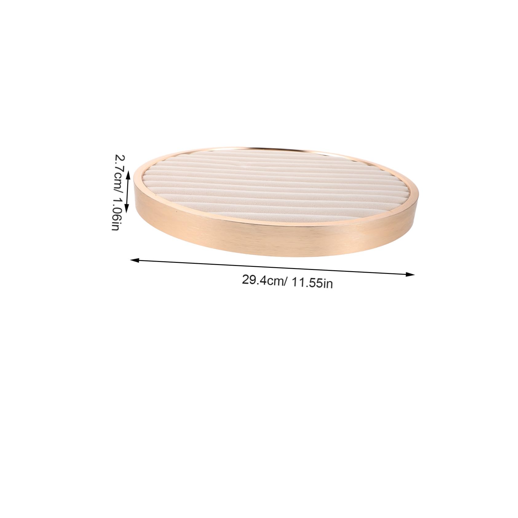 Vassoio Rotondo per Gioielli Beige in Metallo e Velluto 11, 55 Pollici | Layout Multifunzione, Portatile, Adatto a Bracciali e Collane, per Vetrine Negozio e Vanity Desktop