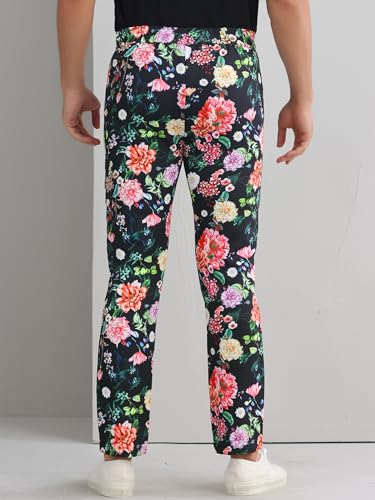Lars Amadeus Floral Dress Pants for Men's Flat Front Party Prom Flower Printed Slacks3
