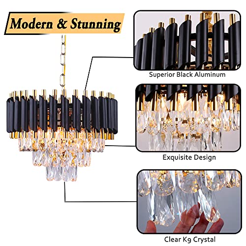Yangfan Black Modern Chandelier, 3 Tiers, Crystal Pendant Light Fixture, Flush Mount, E14*5, 300W, 5100LM, D40CMxH31CM, Black, Indoor, Dining Room, Living Room, Bedroom - Cosy Home Interiors Yangfan Black Modern Chandelier, 3 Tiers, Crystal Pendant Light Fixture, Flush Mount, E14*5, 300W, 5100LM, D40CMxH31CM, Black, Indoor, Dining Room, Living Room, Bedroom - Image 9