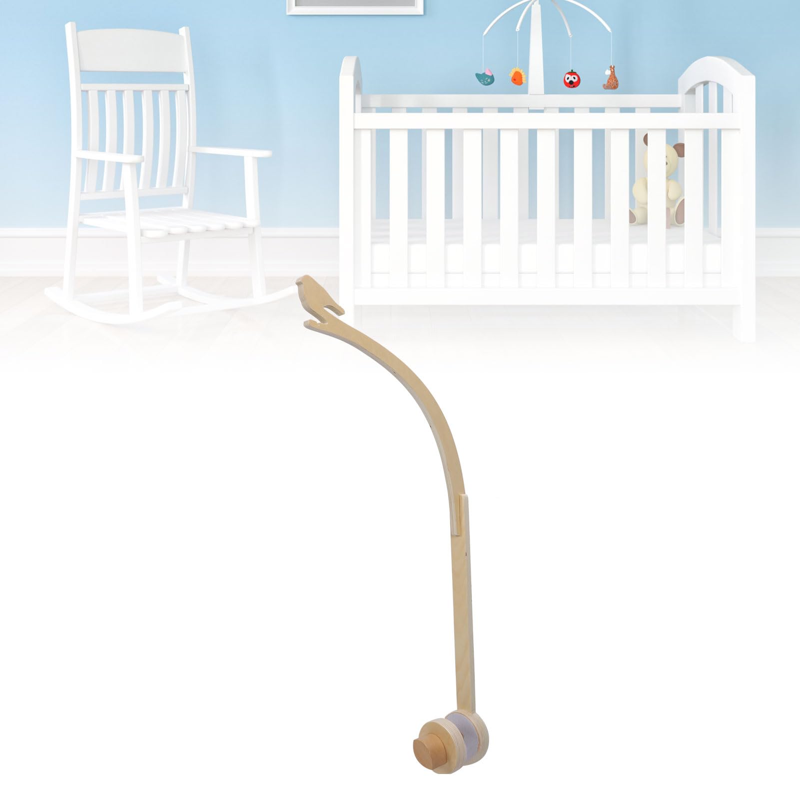 Bird Shape Crib Mobile Arm, Wooden Baby Crib Mobile Holder Arm with Rotating Music Box Adjustable Safe Anti Slip PrivateNursery Decor Attachment for Home