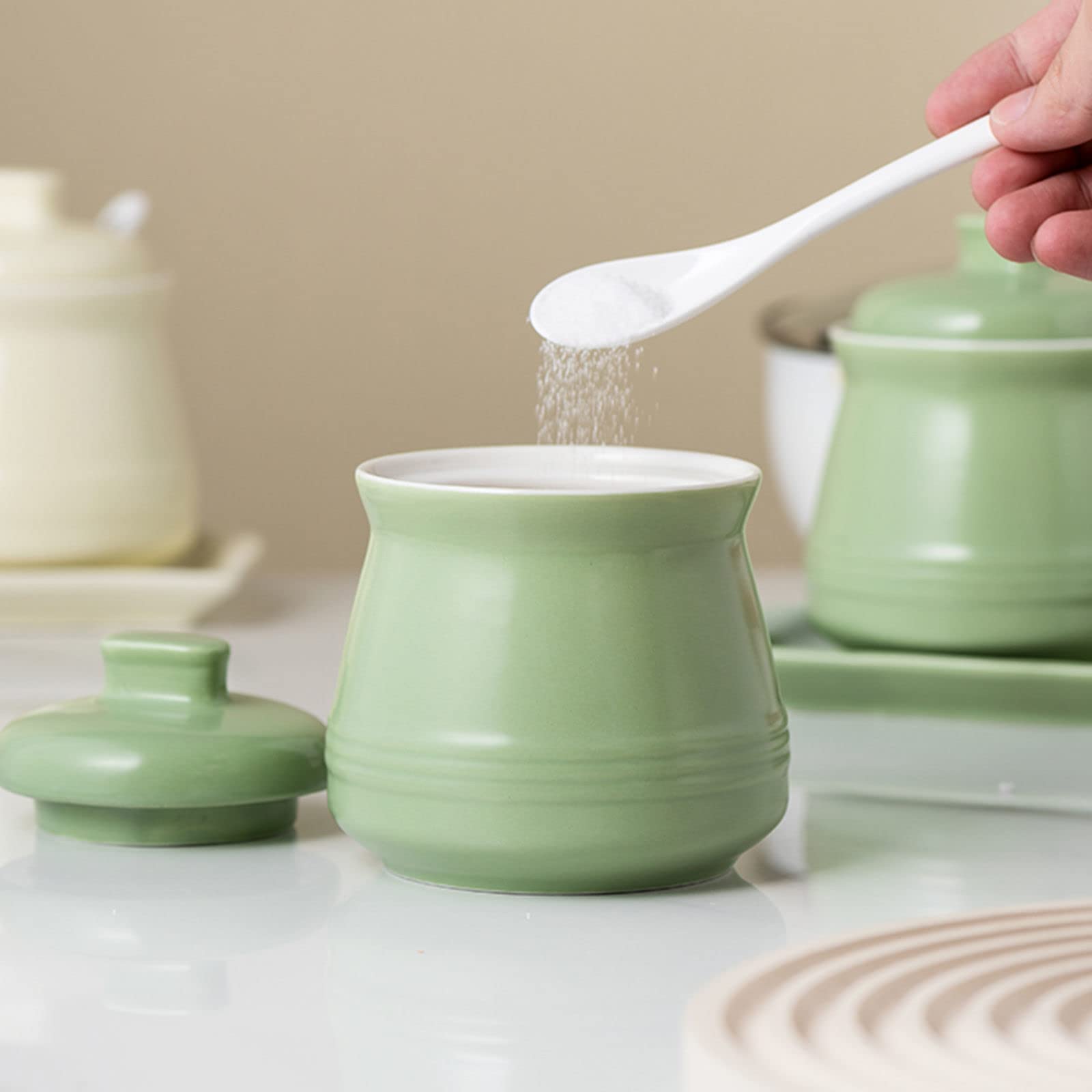 Tarro de especias de porcelana, azucarero, azucarero con tapa, bote de condimento for sal de azúcar, tarro de almacenamiento de azúcar, azucarero, recipiente de azúcar, tarro de especias, azucarero ve