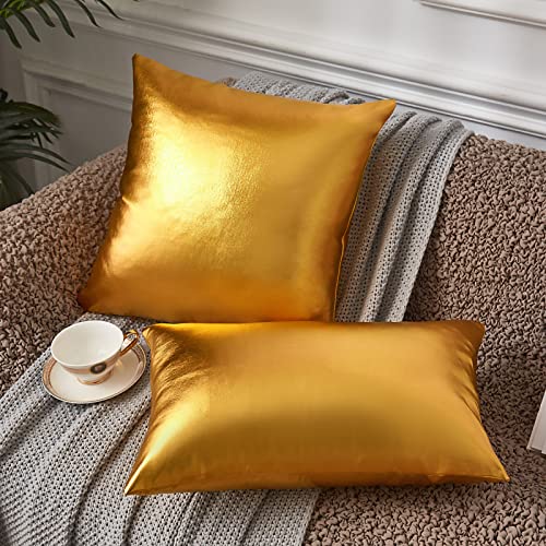 Eucior Pack Of 2,Gold Pillow,Decorative Throw Pillow Covers Modern Metallic Shiny Cushion Cover,Throw Pillow Covers For Sofabedparty,Gold Pillow Covers 18X18 (Golden) #TOP4