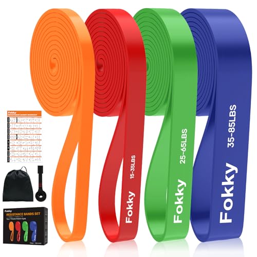 Resistance Bands Widerstandsbänder Set, 4 Stufen Fitnessbänder mit Türanker/Übungsposter/Tragetasche, Klimmzug Bänder für Stretching, Krafttraining, Crossfit, Muskelaufbau, Heimtraining, Klimmzughilfe
