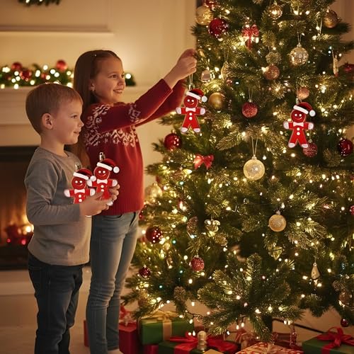 Image of Crackles Red Gingerbread Ornaments with Gold Glitter (Set of 4) | Christmas Tree Hanging Decorations | Festive Xmas Decor for Home, Office & Party, Decorations for X mas Parties