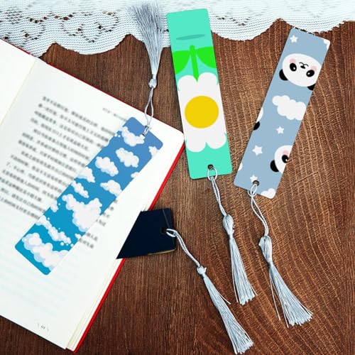6 marque-pages bleu foncé avec pompon idée cadeau originale pour lecteurs