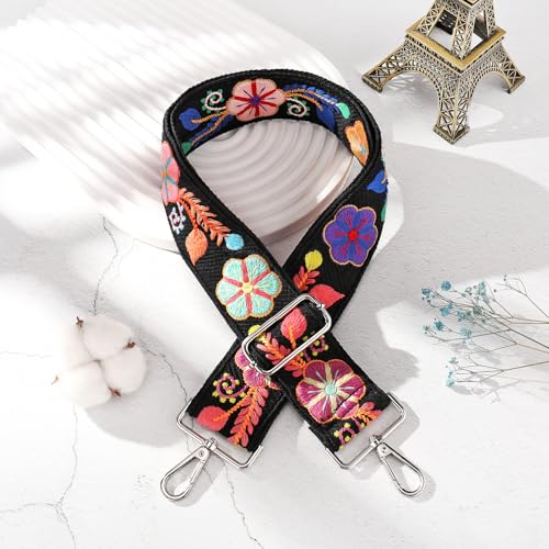Image of Wide Purse straps Crochet Flower replacement crossbody for Handbag Adjustable Embroidery Knit Guitar Shoulder strap