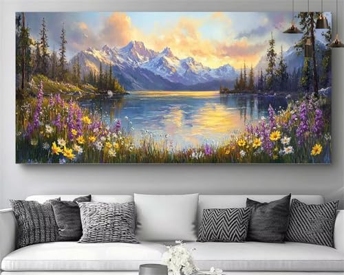 Kit Complet Broderie Diamant XXL 70x140 Adulte Fleur Diamond Painting Montagne 5D DIY