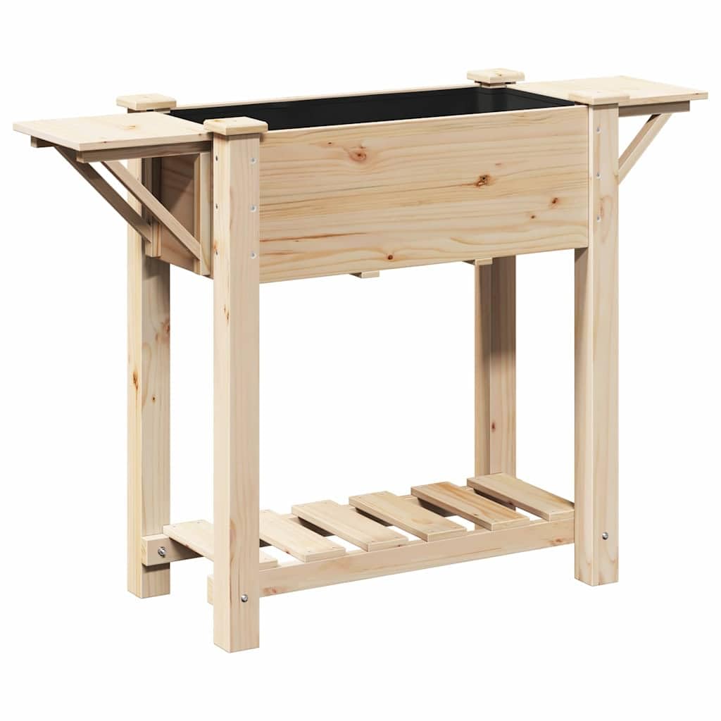 Jardinera de jardín con estante beige 111 x 37 x 76,5 cm de madera de abeto, resistente estante para plantas para patio y jardín, práctico espacio de almacenamiento para herramientas, diseño