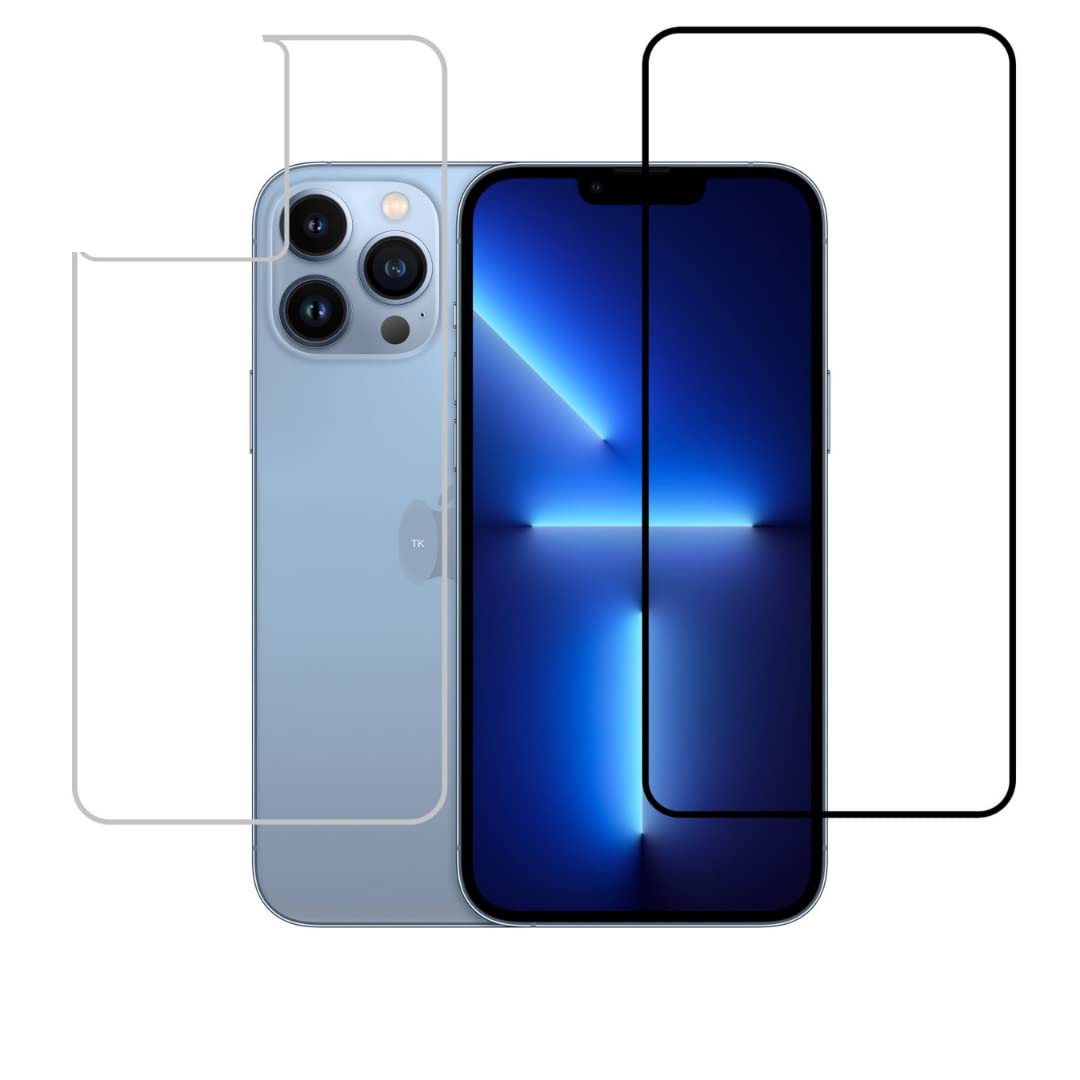 TECH KONNECT iPhone 14 Pro Max Front and Ultra Thin Flexible Back Guard with Transparent Camera Protector,Front & Back Tempered with Camera Glass (iPhone 13 Pro Max, Front+ Back)