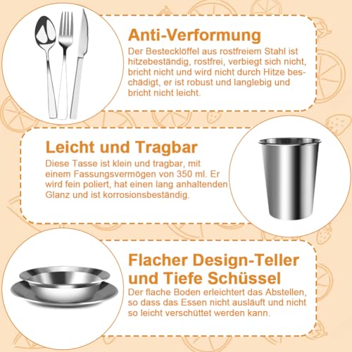 Tyafzzn Campingbesteck, 8-Teiliges Camping Picknick Besteck, Edelstahl Geschirr Set, Outdoor Reisebesteck Set mit Messer, Gabel, Löffel für Reisen, Wandern, Picknick