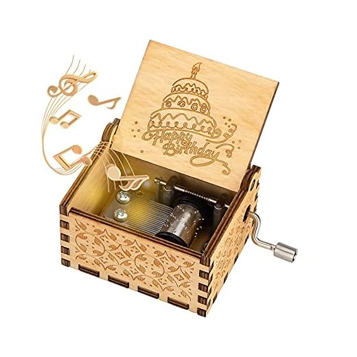 Heveer Caja de Música de Manivela de Madera Caja Musical Tallada a Mano del Tema Retro Mejor Regalo para Pareja Niños Amigos, Happy Birthday
