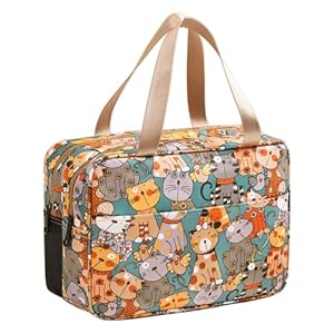 Travel Toiletry Bag for Women, Waterproof Shower Bag with Handy Handle, Makeup Cosmetic Organizer Bag for Travel Toiletries Accessories (Fancy Cat Pattern – XL)