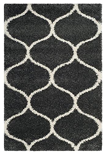 Image of Moroccan Design Microfiber Hand Woven Shaggy Carpet Collection with 2 inch Pile Height Carpet for Living Room Size 9x12 feet coular Dgrey /Ivory