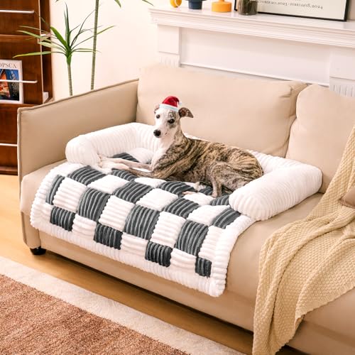 The Best Couch Material for Dogs: Durable, Waterproof, and Pet-Friendly Options 6 FUNNY FUZZY Pet Couch Covers for Sofa, Large Couch Cover for Dogs Washable Cream Square Plaid Pet Bed Mat for Furniture Protector Sofa Cover for Pets, Large, Black