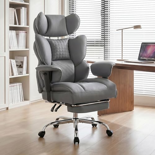 Image of Big and Tall Ergonomic Office Chair,400 LBS,High Back Reclining PU Leather Gaming Chair with Footrest, Adjustable Armrests, Lumbar Support, Executive Desk Chair for Home Office, Grey