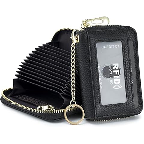 imeetu RFID Credit Card Wallet, Genuine Leather Zipper Card Case Holder with Removable Keychain(Pro - Black) Cover