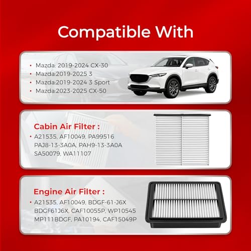 Image of Engine & Cabin Air Filter Kit Compatible with 2019-2024 Maz da CX-30, 2019-2025 Maz da 3, 2023-2025 CX-50 | Replace BDGF-61-J6X, PAH9-13-3A0A | Includes Mazda CX30 Cabin Air Filter-Equivalent Models