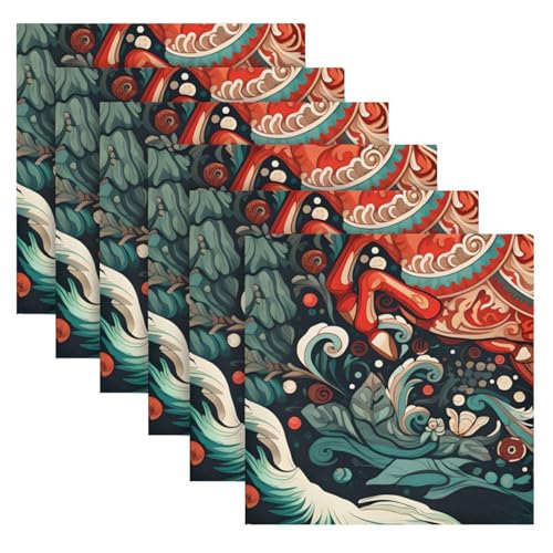 Servilletas de Tela Navidad Set x6 Polyester Multicolor miniatura 2