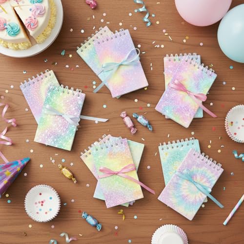 Image of Glenmal 24 Pcs Mini Notepads for Kids Party Favors Mini Tie Dye Note Pads Glitter Colorful Little Pocket Notepads for Girls Gift Classroom Rewards 20 Pages Each (Bright Colors)