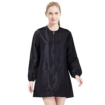 TOPTIE Satin Long Sleeve Smock Haircut Cape Jacket for Hair Grooming-Black-XL