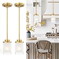 TENGXIN Modern Pendant Light for Kitchen Island, Brushed Gold Hanging Ceiling Light Fixture,Farmhouse Pendant Lighting for Dining Room Bedroom Bar Office 2Pack,TXPLBG01-2PK