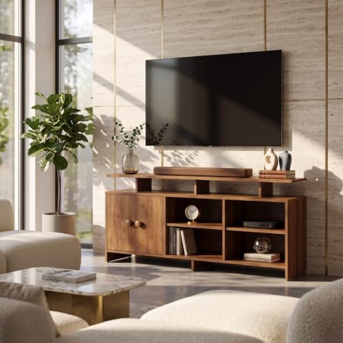 Image of Spyder Craft Marbay Engineered Wood TV Entertainment Unit Stand Setup Box /Tv Cabinet with with Adjustable Shelf, TV Console Table, Media Console Noce Lyon (DIY-Do It by Your Self)