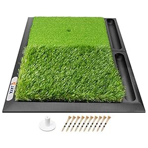 Jaya Golf Hitting Practice Mat, Two Options (Heavy Rubber Base Dual-Turf Mat with Ball Tray, Tri-Turf Mat with Practice Golf Balls), Portable Golf Training Mat for Indoor and Outdoor