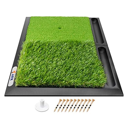 JAYA Golf Hitting Mat with Ball Tray, Heavy Rubber Base, Fairway & Rough Turf Golf Training Mat, Golf Tees and Rubber Tee Holder Included, Portable Golf Practice Mat for Indoor and Outdoor