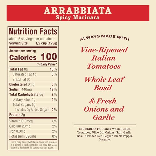 Image of Rao's Homemade Arrabbiata Sauce, 24 oz, Tomato Sauce, Spicy, All Purpose, Keto Friendly Pasta Sauce, Premium Quality Tomatoes from Italy and Crushed Red Pepper (Pack of 4)