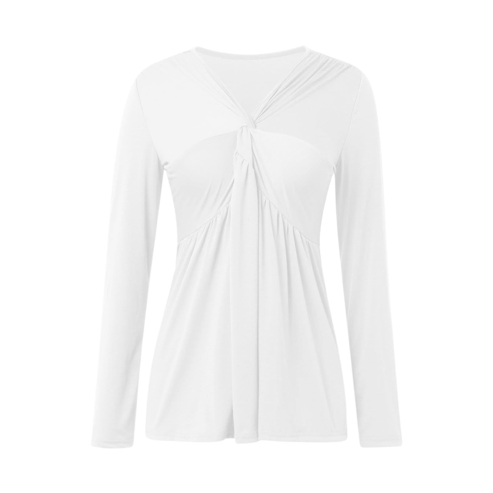 Camisa con Cuello en y Nudo Frontal para Mujer, Manga Larga, Elegante, Informal, Color sólido