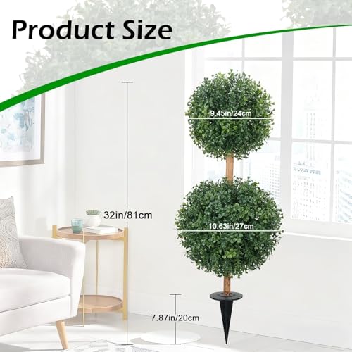 Zythrem 2.6FT Topiary Trees Artificial Outdoor Porch Plants Double Boxwood Topiary Ball with Ground Spike Set of 2 Faux Boxwoods for Outdoor Planters Front Door Entrance Garden Indoor Home - Image 4
