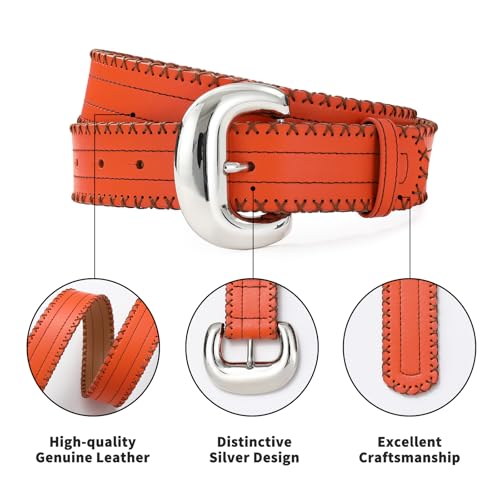 Orange Genuine Leather Luxury Belt for Women Silver Buckle Women Leather Belt Accessory Perfect for Jeans Dresses4