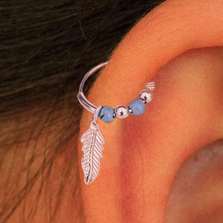 ALOME PIERCINGS Cartilage hoop with leaf Charm,Tiny Cartilage Ring,Cartilage earring,Hoop Earring, 22 gauge 925 Sterling Silver,Helix ring,piercing earring - Image 2