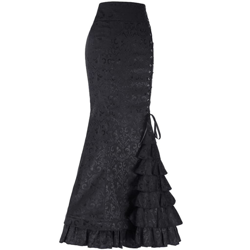 OZLMBERN Half Length Skirt Jacquard Fishtail Skirt Steam Punk Retro Skirt Gothic Half Length Skirt Long Skirt