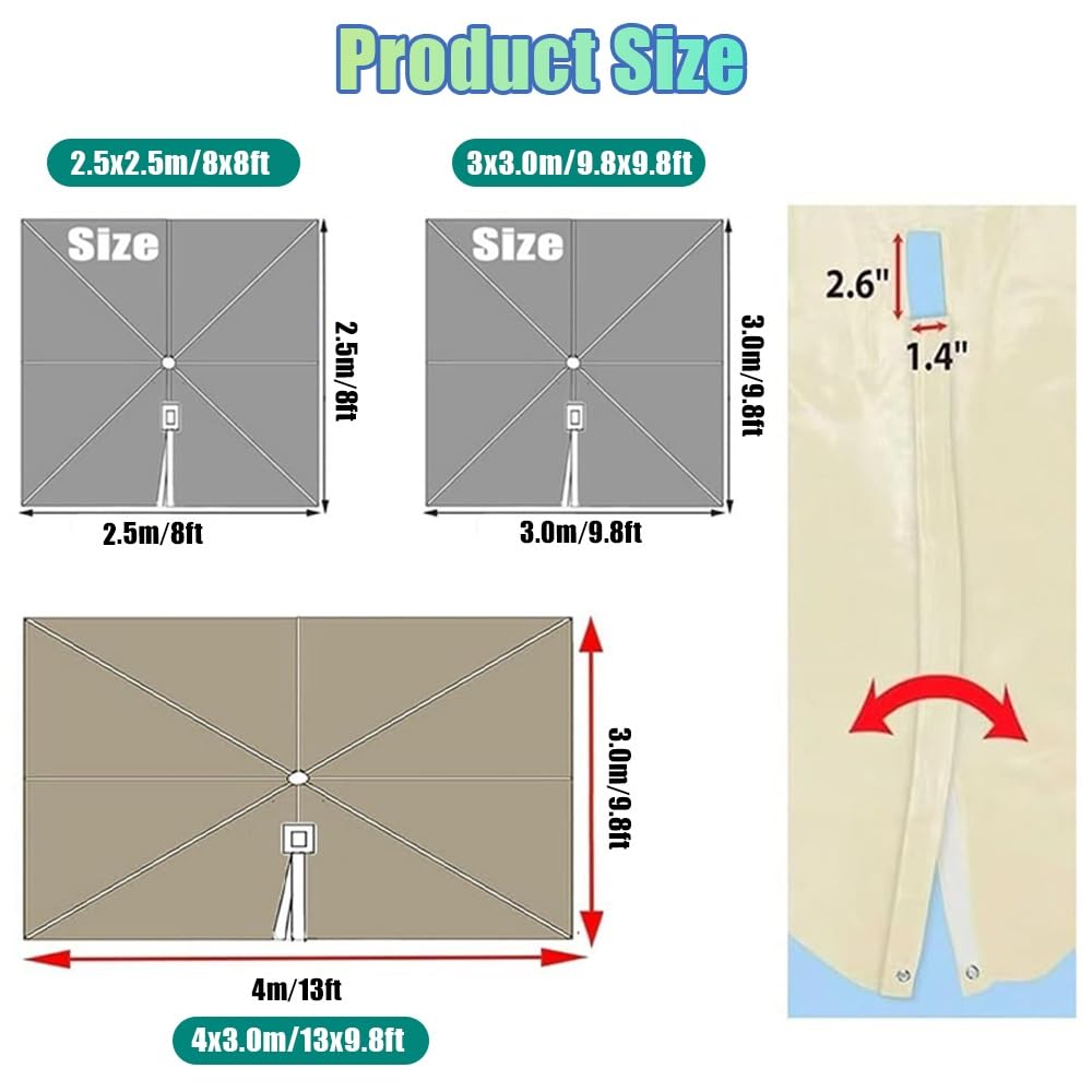 2.5x2.5M 3x3.0M Auvent De Remplacement Pour Parasol Déporté Carré Couverture Supérieure De Parasol Extérieur, Housse De Rechange 8 Baleines Protection UV(Beige,2.5x2.5m/8x8ft)