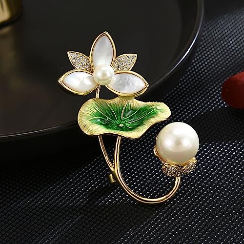 Image of Flower Floral Pearl Brooch Rhinestone Crystal Brooch Leaf Bouquet Brooch Pin Fashion Dress Accessories Birthday Graduation Jewelry Gift For Women