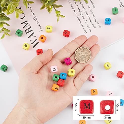 OLYCRAFT 300pcs Multicolor Wood Square Letter Beads 10mm Random Mixed Letters for DIY Crafts, 300pcs-Dyed - Image 2