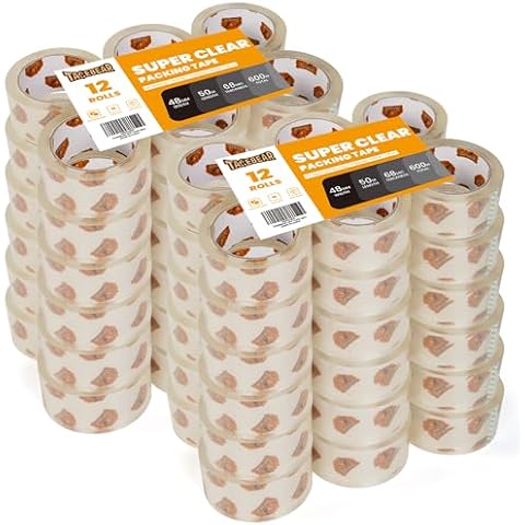 TAPEBEAR Storage Packaging Tape 72 Rolls, Super Clear 2.7mil x 1.88" x 55 Yards Packing Tape Heavy Duty Tape Refills, Transparent, Long Lasting for Storage and Packing, 3960 Total Yards Cover