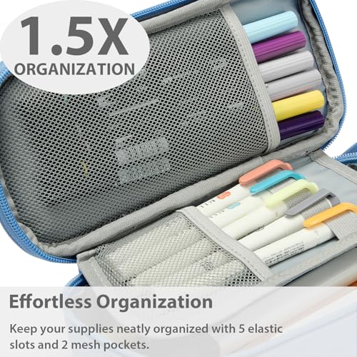 Image of SPACEMATE Pencil Case Pouch Box Bag School Supplies Girls Boys Kids, Cute Preppy Stuff Large Big Capacity Aesthetic Pen Organizer, Back to College Stationary, Cornflower Blue, Classic Stlye, 1800ml