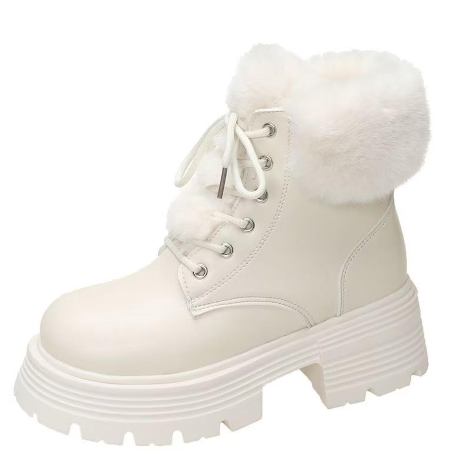 ZQW Womens Winter Snow Boots Waterproof Block Heel Combat Ankle Booties Plush Furry Chunky Platform Warm Comfort Shoes