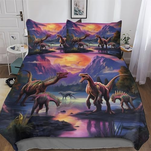 DCCCY Ropa de cama con diseño de dinosaurios, microfibra, 3 piezas, incluye funda de almohada, para adultos y niños, tamaño King (220 x 240 cm)