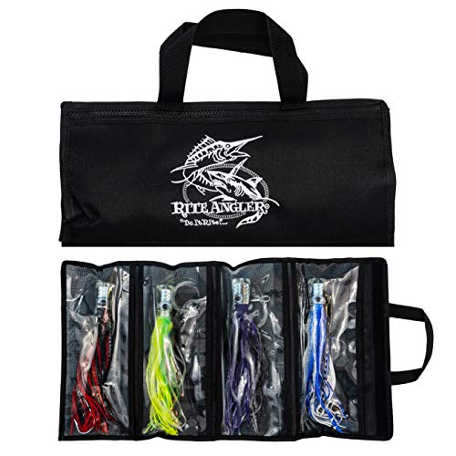 Rite Angler 11″ Chugger Jet Head Trolling Lures Set Of 4 Teasers In Carrying Case For Saltwater Offshore Big Game Fishing #TOP3