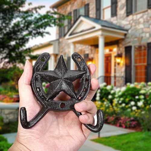 Laxioriew Pack Of 3 Wall Mounted Cast Iron Lucky Horseshoe Hook, Heavy Duty Rustic Country Wall Coat Hook Star Decorative Hook thumb #3