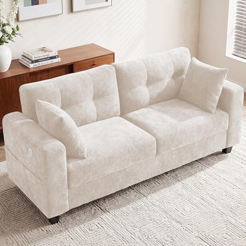 Image of 70 inch Loveseat Sofa for Living Room, Modern Chenille Cloud Couch with USB /Type-C Charging Ports, Side Pockets, Removable Cover, Wide Armrests, Small Couch for Small Space, Easy Assembly, Beige